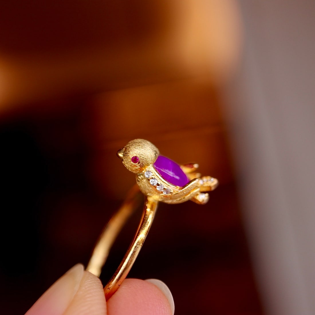 Sterling Silver Sugilite Bird Ring - 6