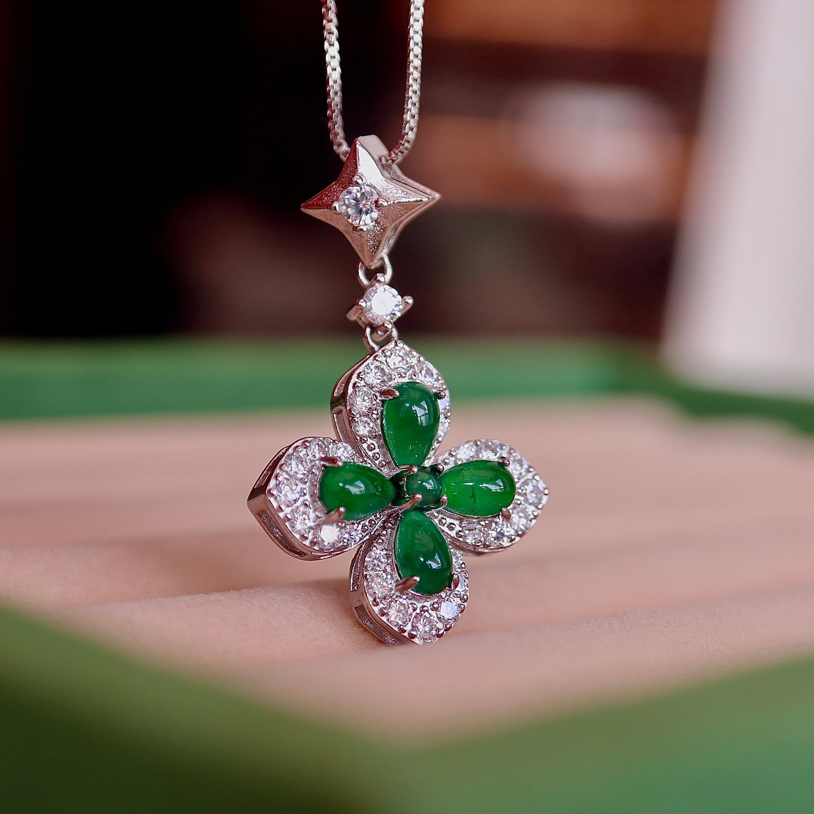 Jade Four-Leaf Clover Pendant - 2