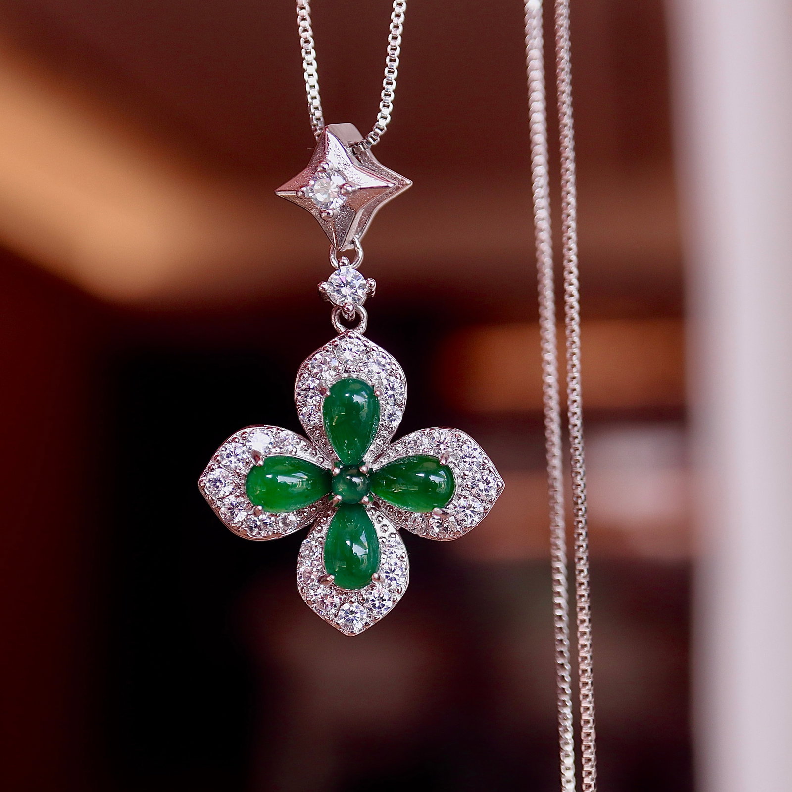 Jade Four-Leaf Clover Pendant - 4