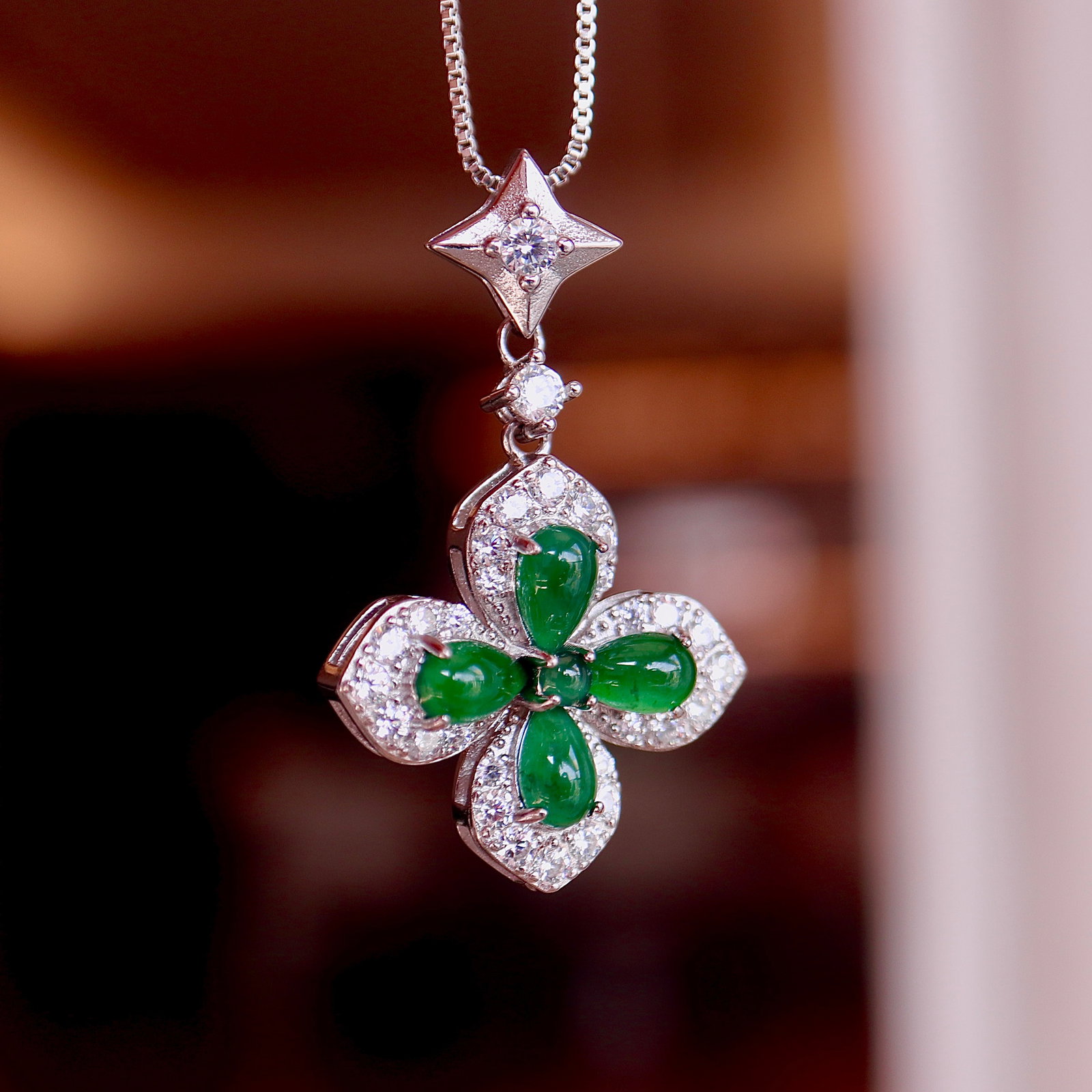 Jade Four-Leaf Clover Pendant - 6