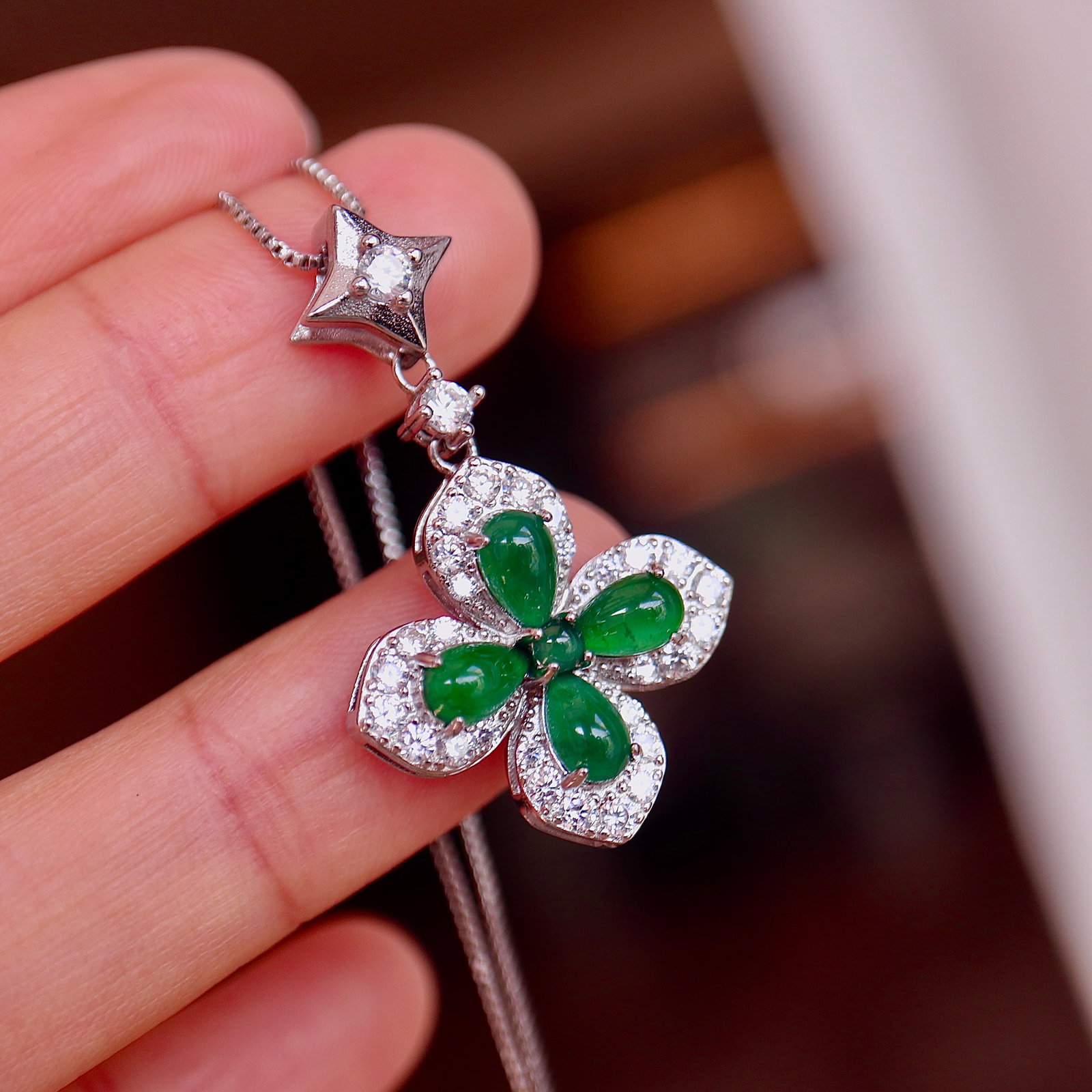 Jade Four-Leaf Clover Pendant - 7