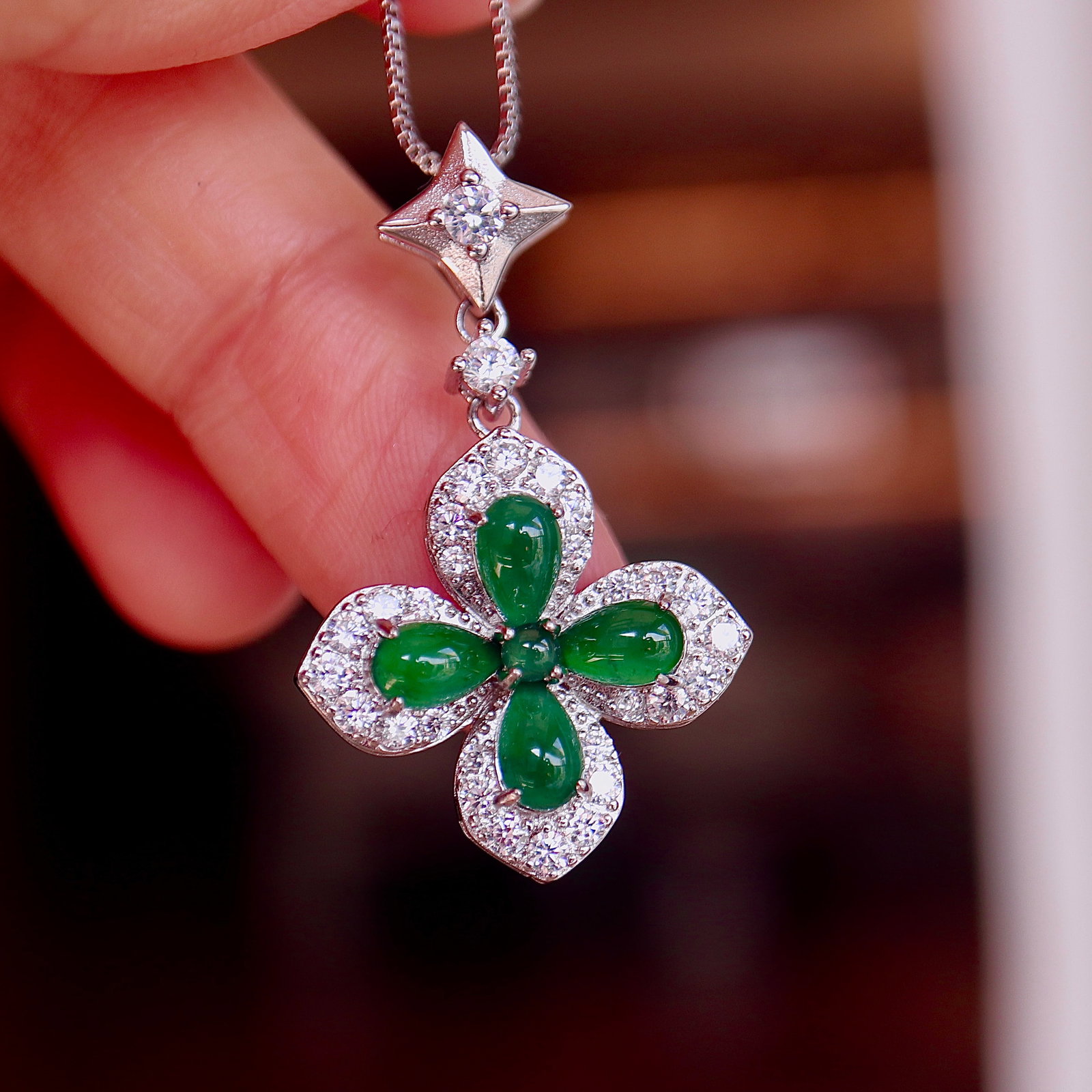 Jade Four-Leaf Clover Pendant - 8