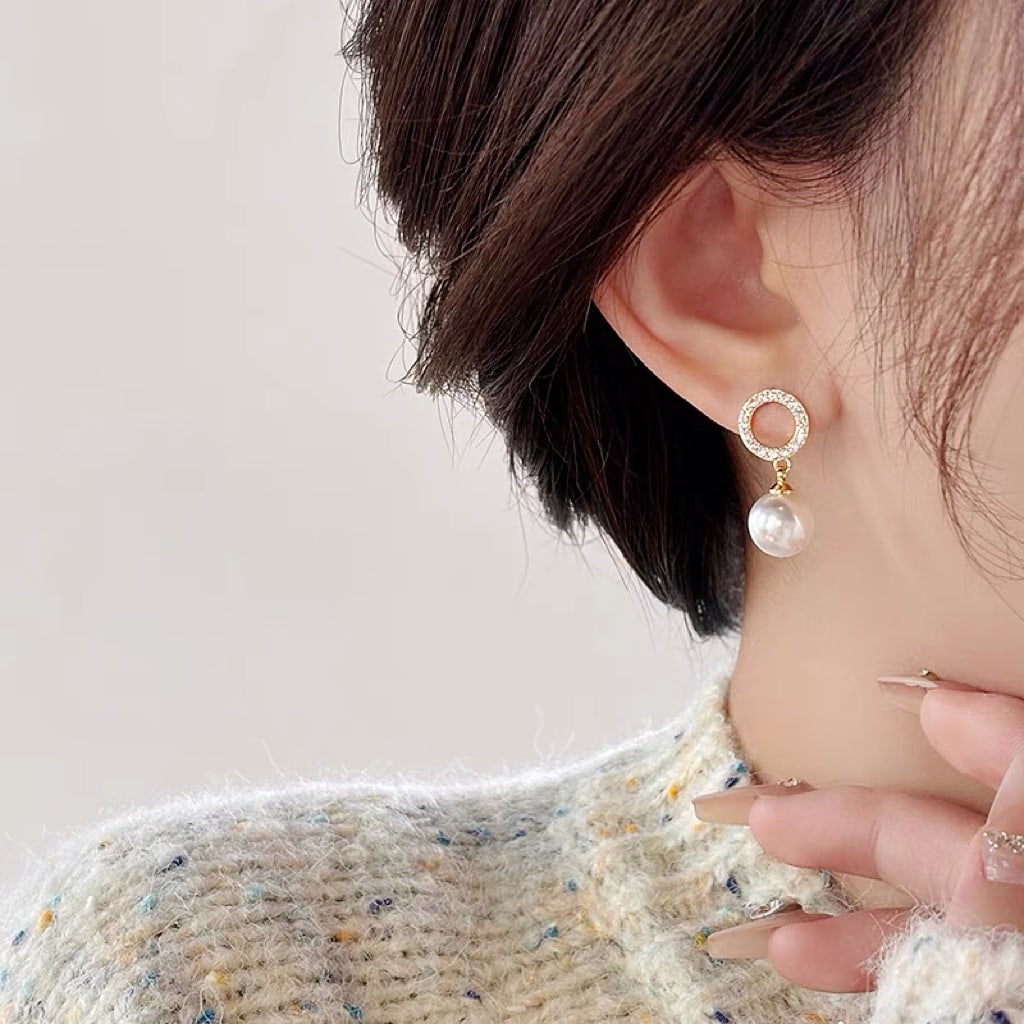 18K gold diamond pearl earrings - 3