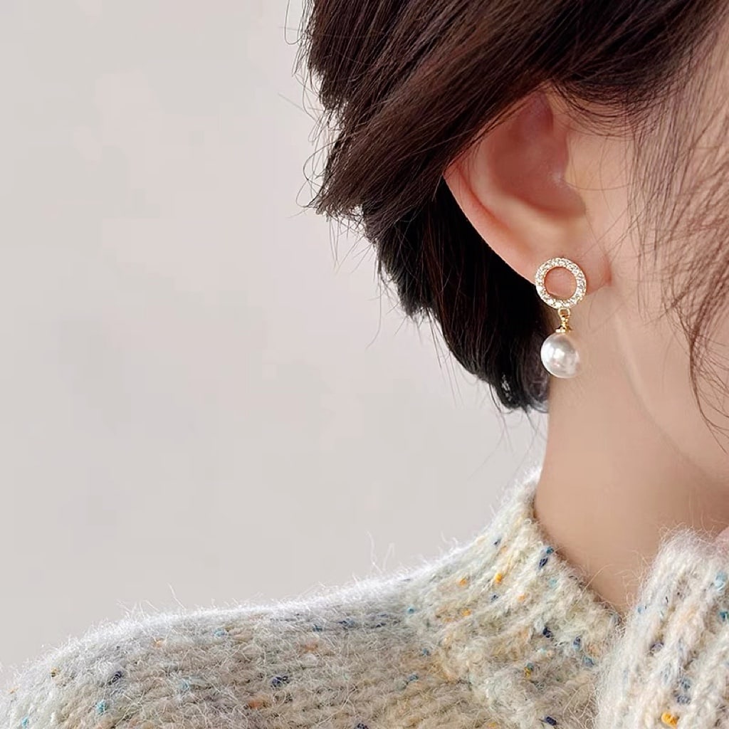 18K gold diamond pearl earrings - 5