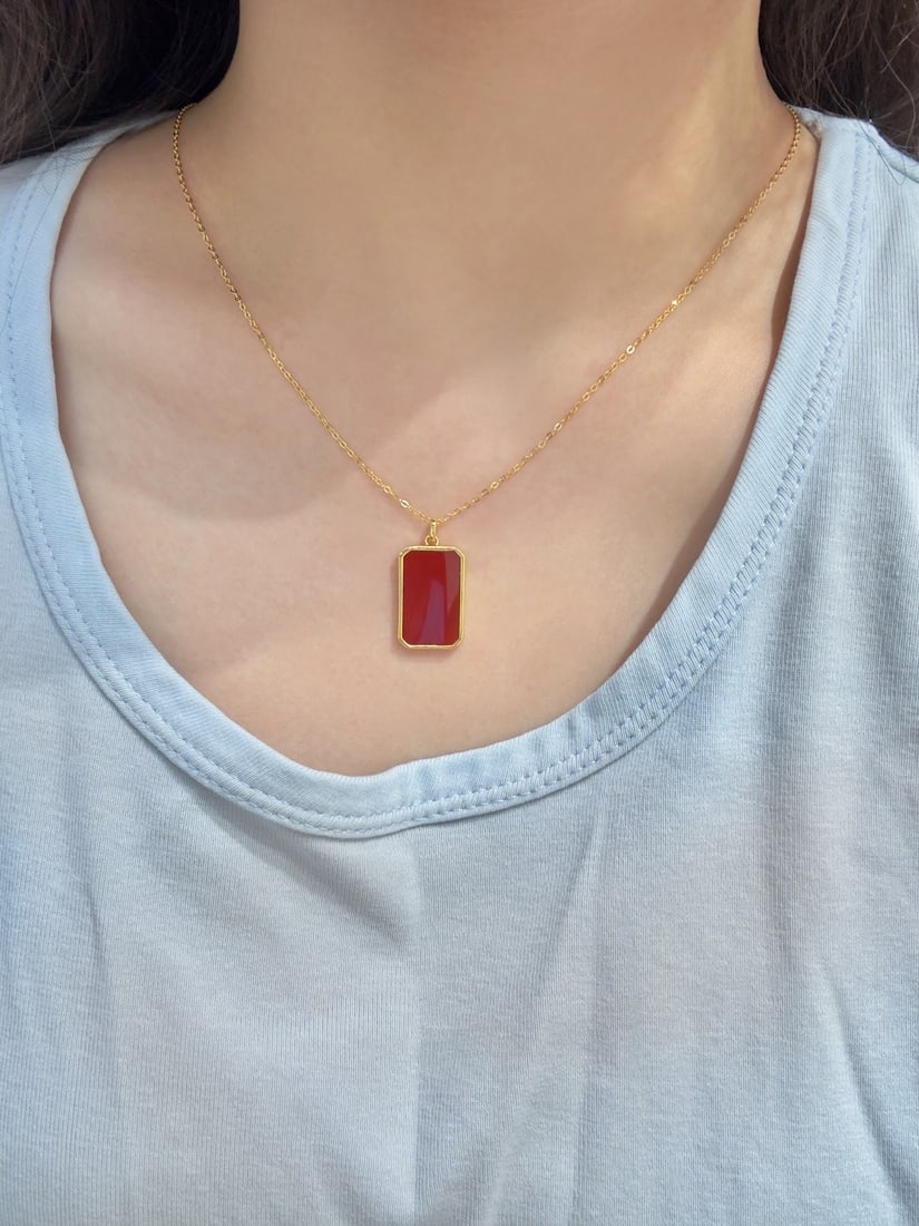 18K Gold Agate Pendant - 5