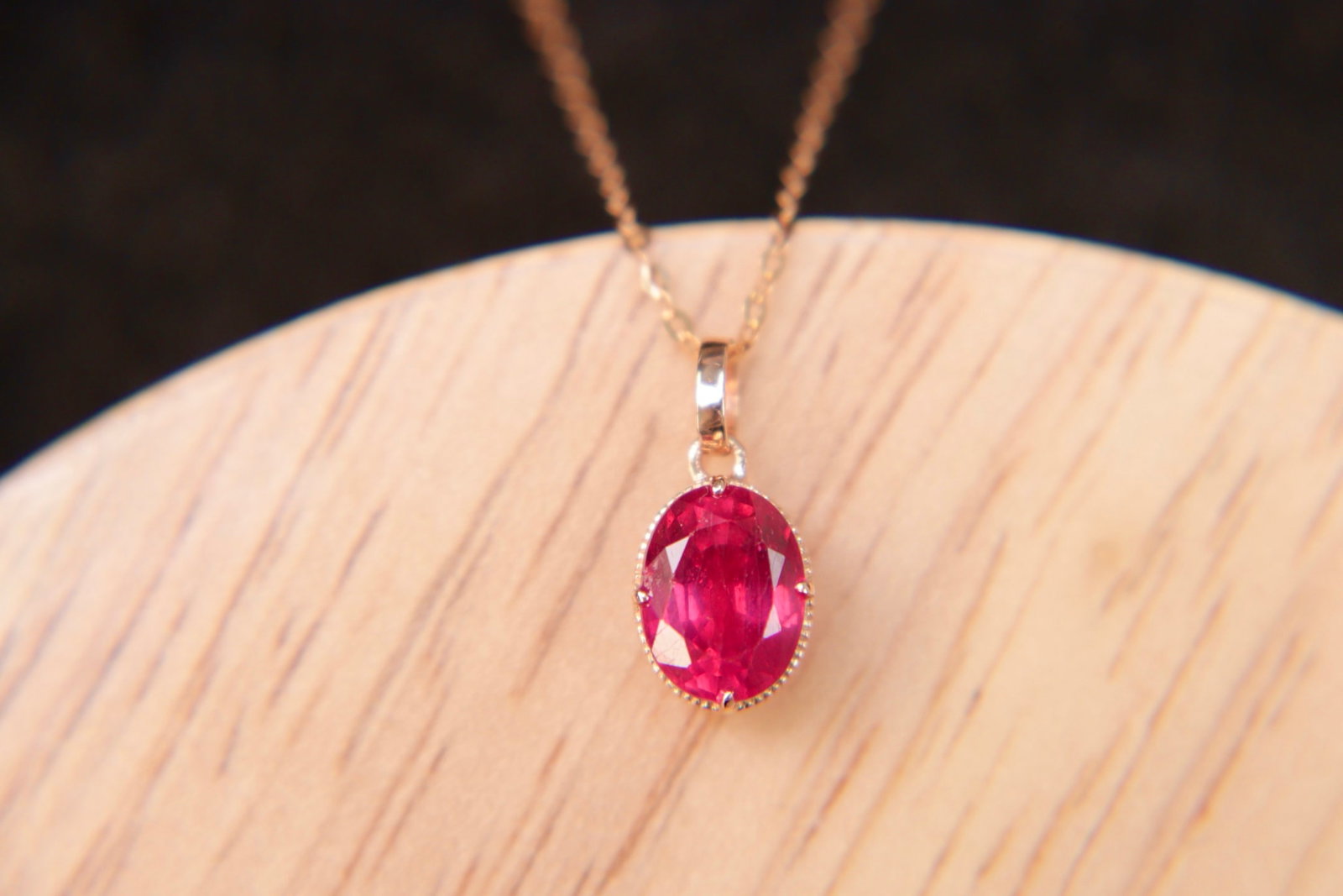 18K Gold Rubellite (Red Tourmaline) Pendant - 2