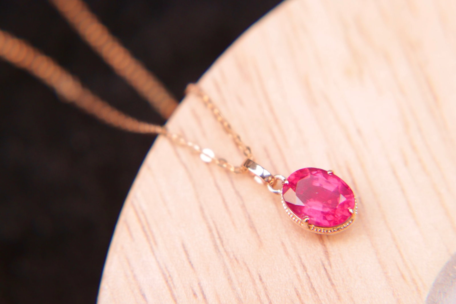 18K Gold Rubellite (Red Tourmaline) Pendant - 4