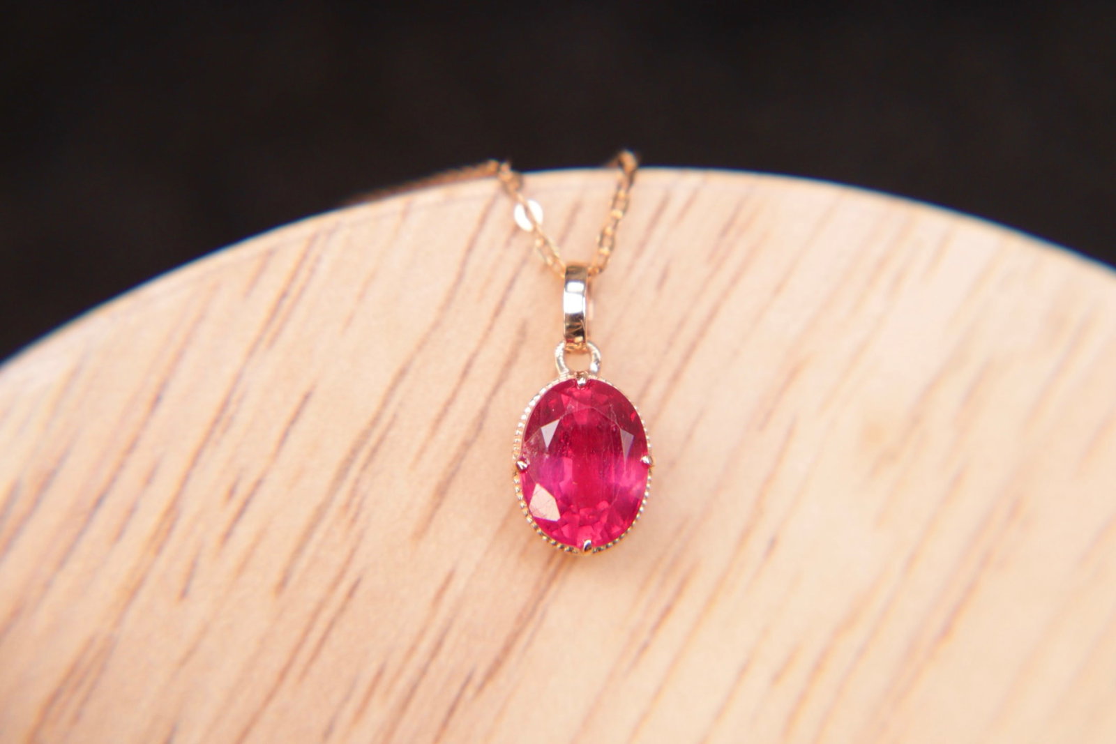 18K Gold Rubellite (Red Tourmaline) Pendant - 5