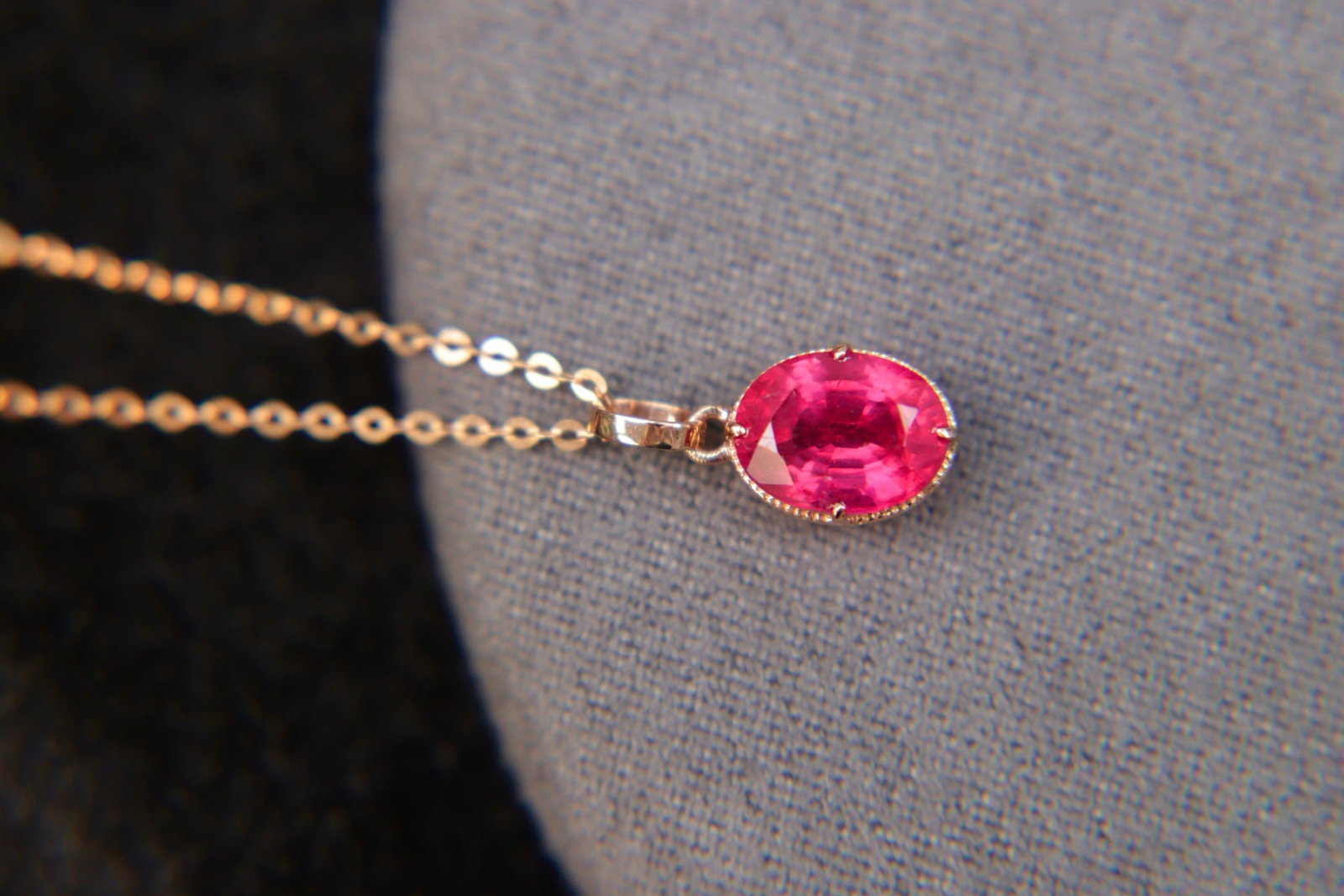 18K Gold Rubellite (Red Tourmaline) Pendant - 6