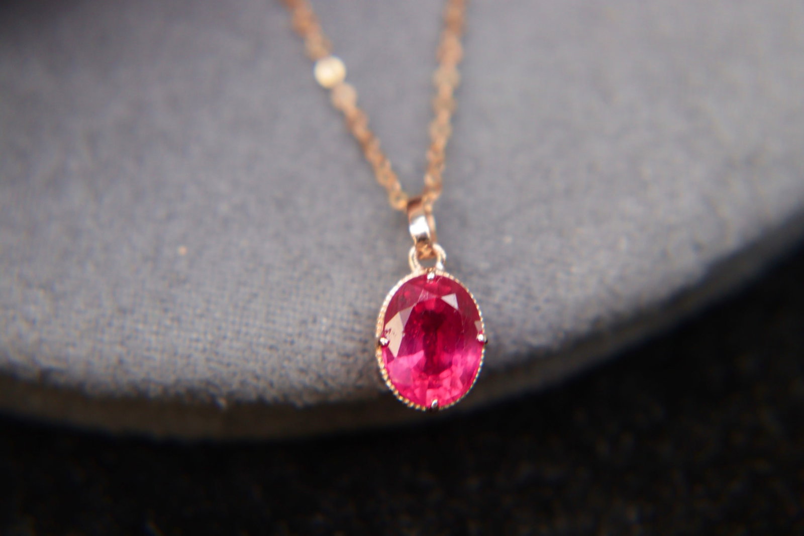 18K Gold Rubellite (Red Tourmaline) Pendant - 7