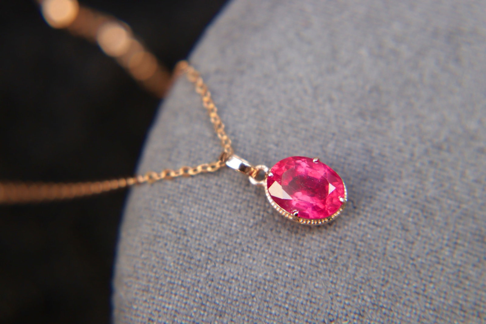 18K Gold Rubellite (Red Tourmaline) Pendant - 8