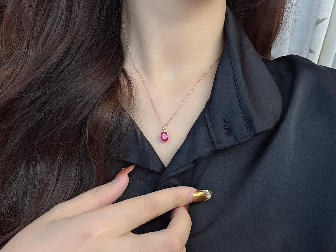 18K Gold Rubellite (Red Tourmaline) Pendant - 9