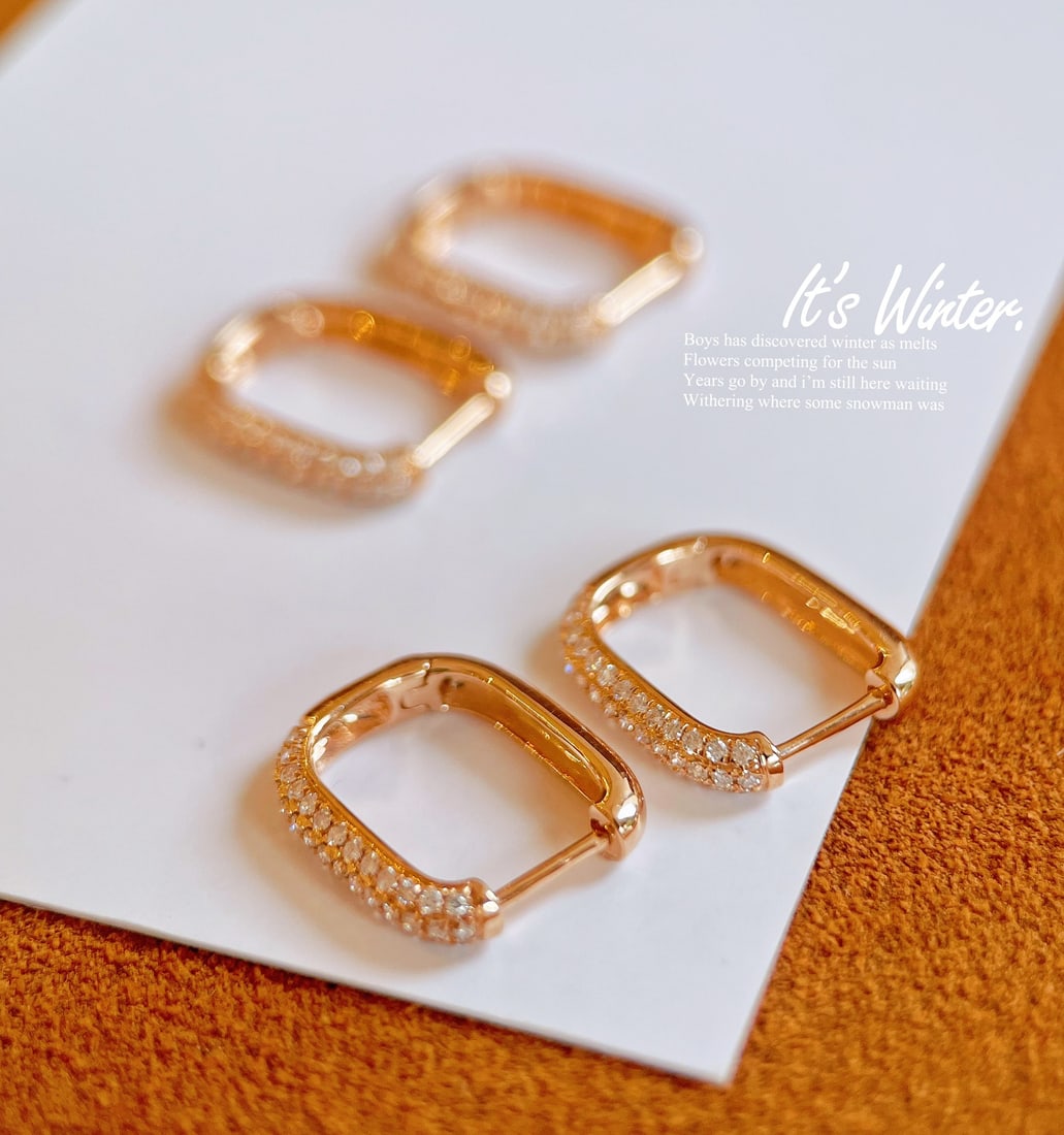 18K gold diamond U-shaped earrings - 5