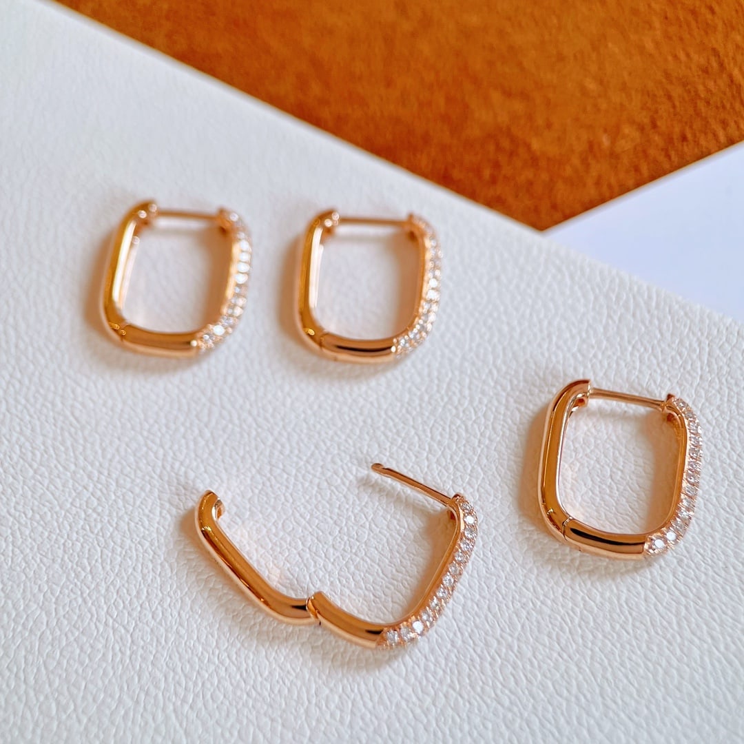 18K gold diamond U-shaped earrings - 6