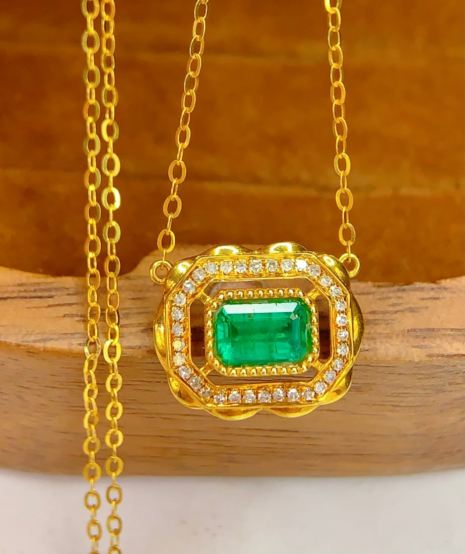 18K gold emerald necklace - 2