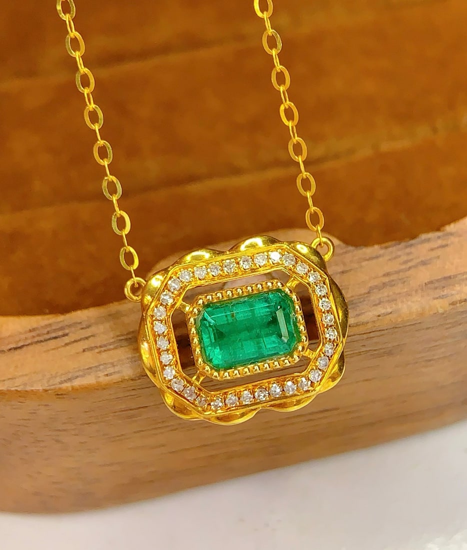 18K gold emerald necklace - 3