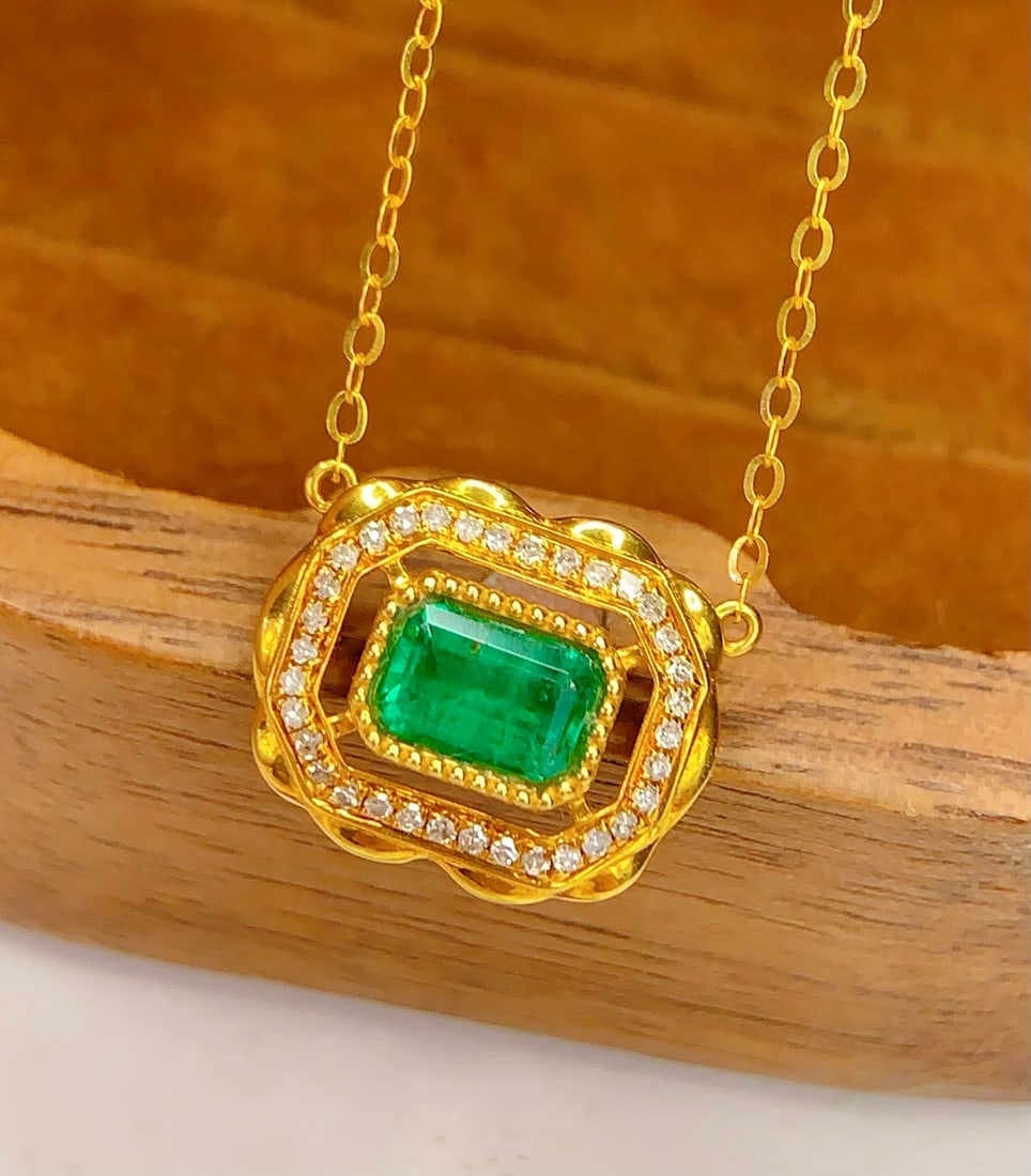 18K gold emerald necklace - 4