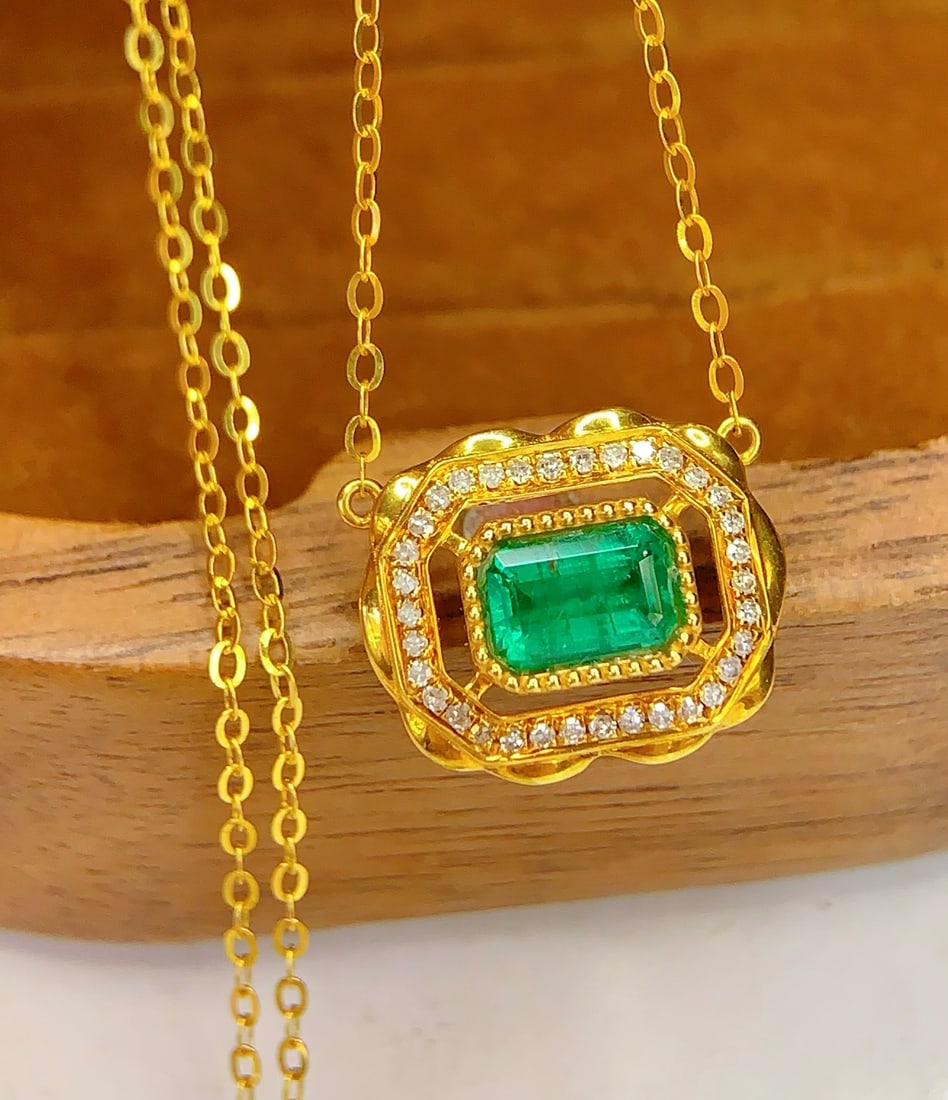 18K gold emerald necklace - 5