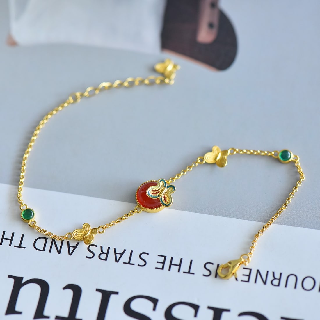 Silver Inlaid Red Agate Butterfly Bracelet - 3