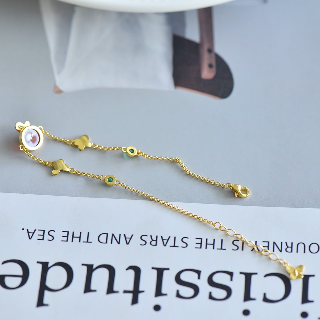 Silver Inlaid Red Agate Butterfly Bracelet - 5