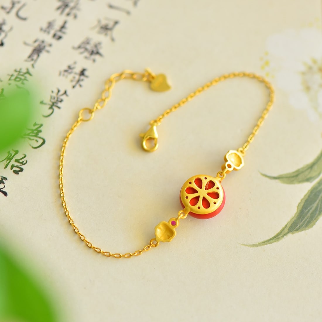 S925 silver inlaid with red cinnabar peacock safety buckle bracelet - 5