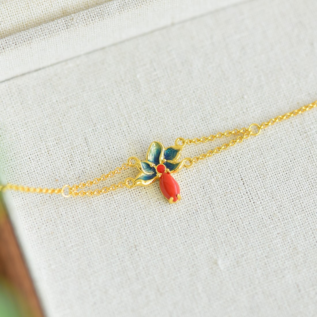 S925 silver inlaid with red cinnabar orchid bracelet - 3