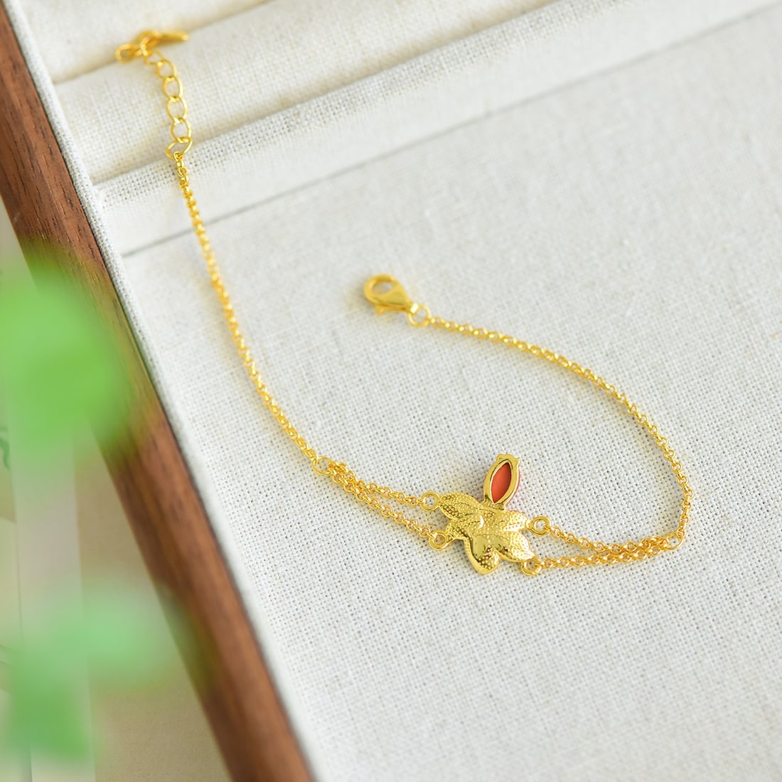 S925 silver inlaid with red cinnabar orchid bracelet - 5