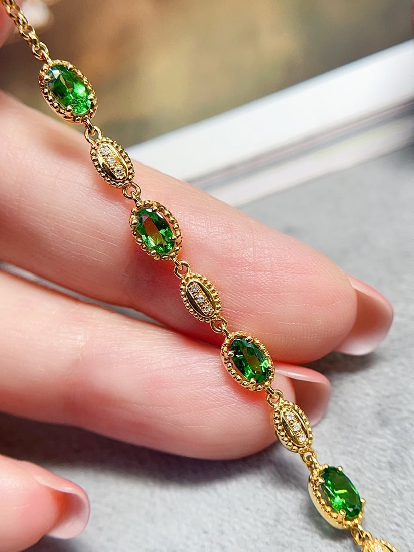 18K Gold Tsavorite Garnet Bracelet - 3