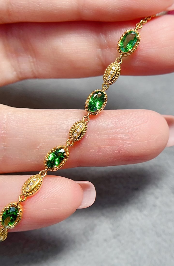 18K Gold Tsavorite Garnet Bracelet - 4