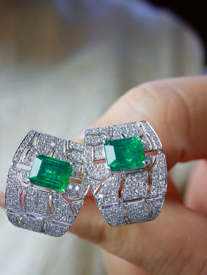 18K gold emerald earrings - 3