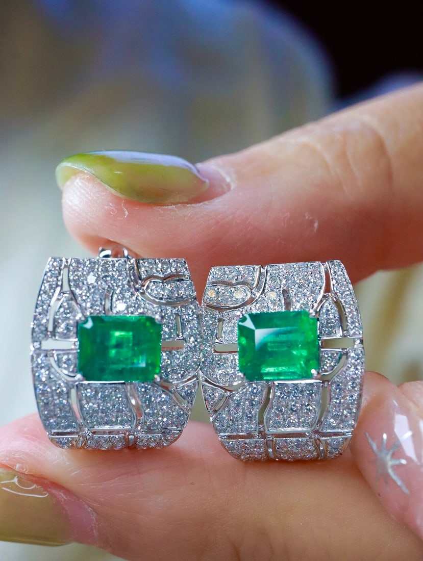 18K gold emerald earrings - 7