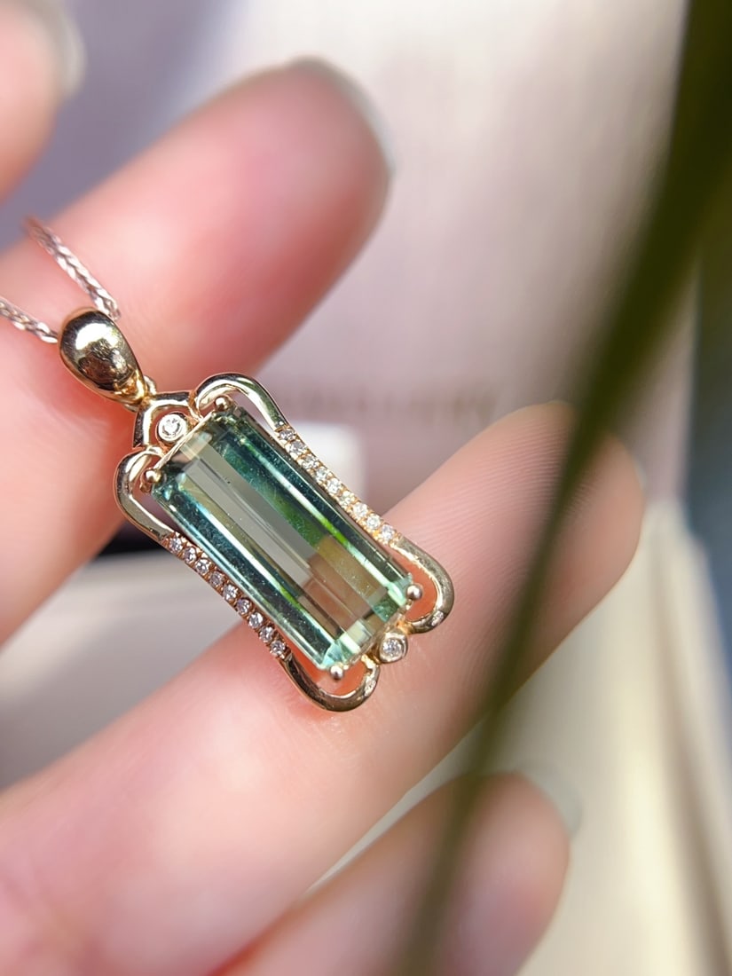 18K gold emerald pendant - 6