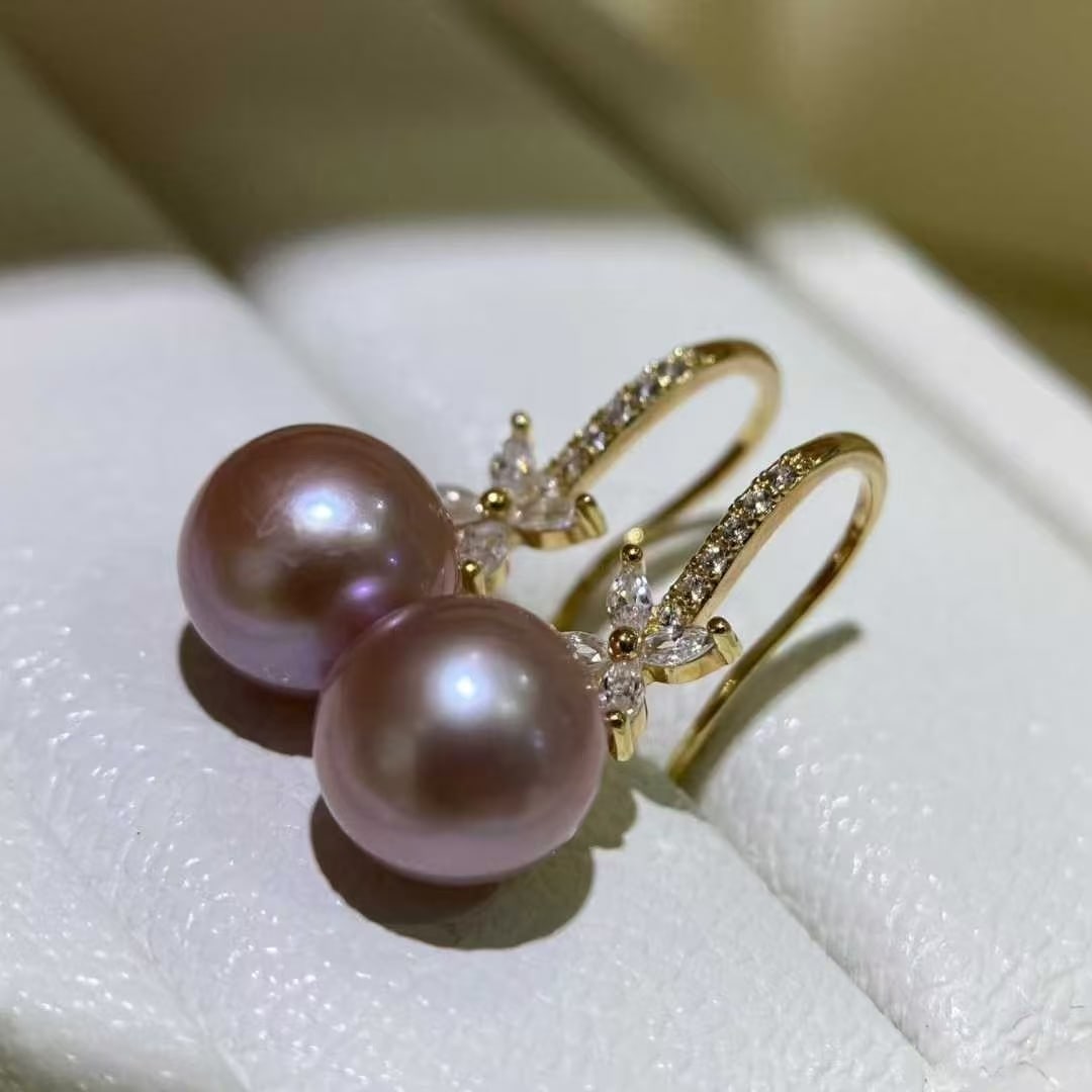 Purple freshwater pearl silver earrings - 3