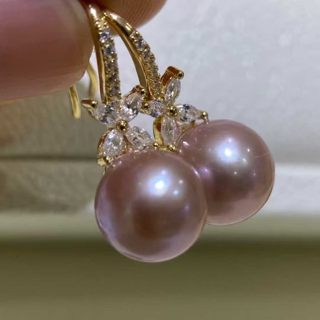 Purple freshwater pearl silver earrings - 4