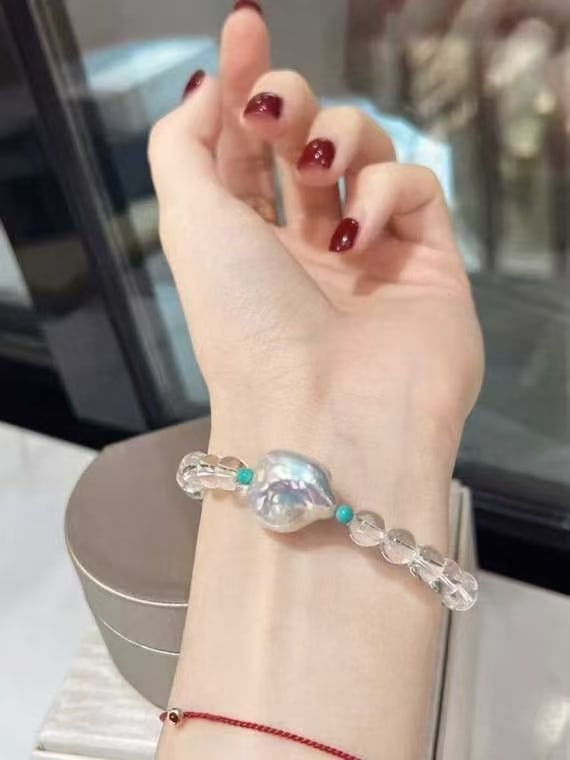 White crystal with pearl and turquoise bracelet - 2