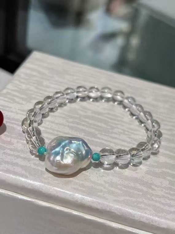 White crystal with pearl and turquoise bracelet - 3
