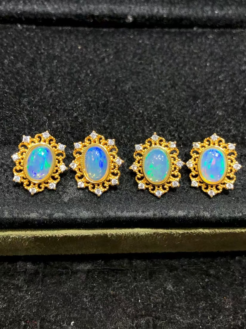 s925 Sterling Silver Opal Earrings: Title: s925 Sterling Silver Opal Earrings Description: These earrings feature a natural iridescent opal as the main stone, showcasing a unique brilliance and charm. Each opal is carefully selected