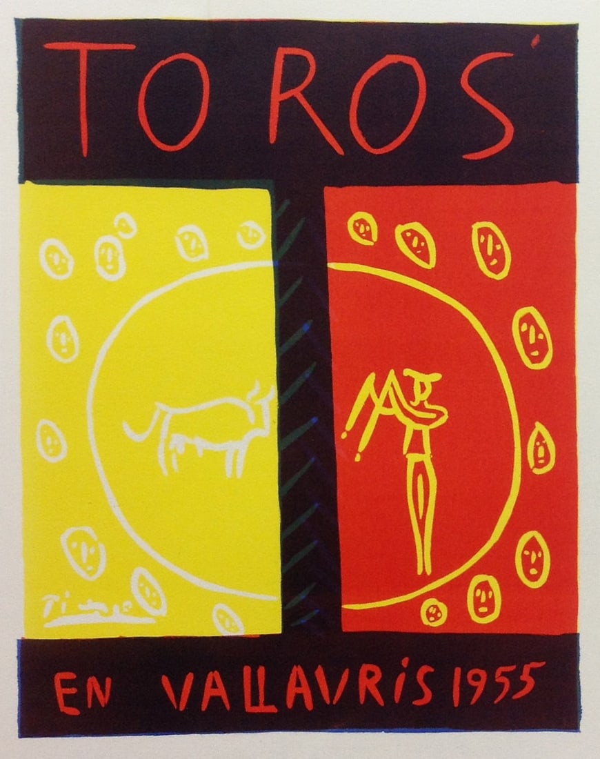 Picasso Lithograph 74 Toros en Vallaris Art in posters: Title: Picasso Lithograph 74 Toros en Vallaris Art in posters Description: Title: Toros en Vallaris 1955 Artist: Pablo Picasso Country: Spain Medium: Lithograph - 74 Paper size: 12.50 X 9.50 inch Prin
