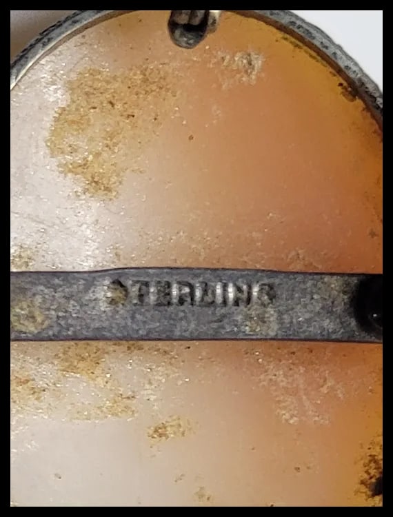 Vintage Hand-Carved Shell Cameo Sterling Silver Pendant Necklace with Chain - 6