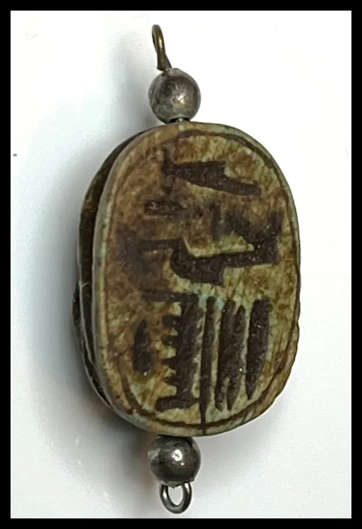 Vintage Hand carved Scarab Sterling Silver Earrings and Pendant Set - 6