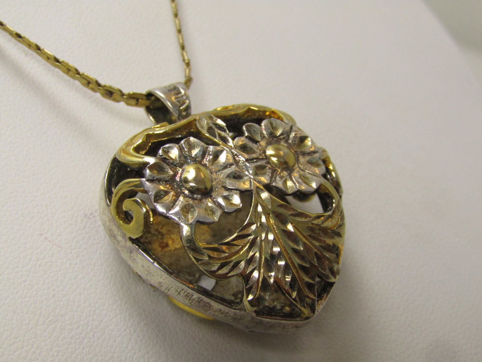 Vintage Caged Floral Heart Pendant Necklace, .925/Gold Filled, 22" - 4