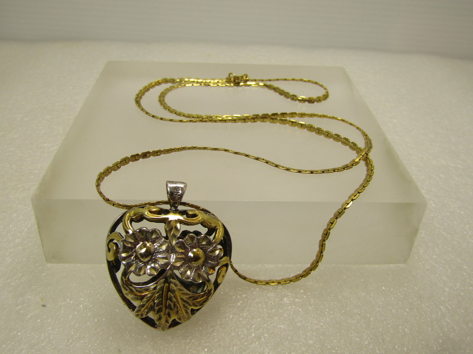 Vintage Caged Floral Heart Pendant Necklace, .925/Gold Filled, 22" - 5