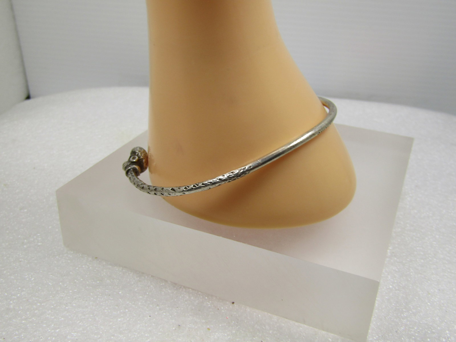 Vintage Sterling Native Trinidad Headed Bangle Bracelet, 8.25", 1960's-1970's - 2