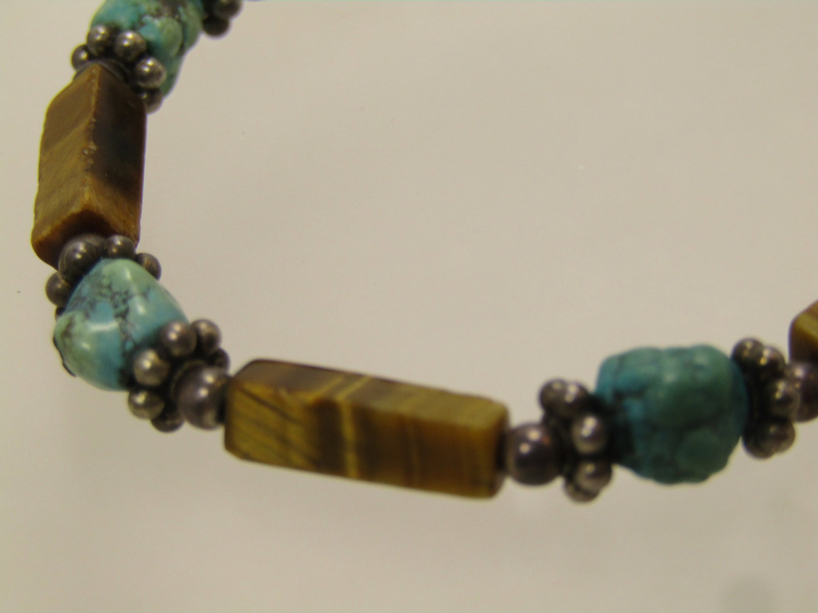 Vintage Sterling Southwestern Turquoise Tiger's Eye Bracelet, 7", Toggle Clasp, 1980's-1990's - 4