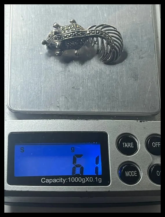 Vintage Sterling Silver and Marcasite Squirrel Brooch/ Pin - 8