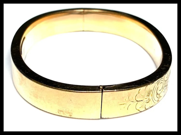 Vintage F&D Gold Filled Etcged Bangle Bracelet with the Initials JC Inside - 4