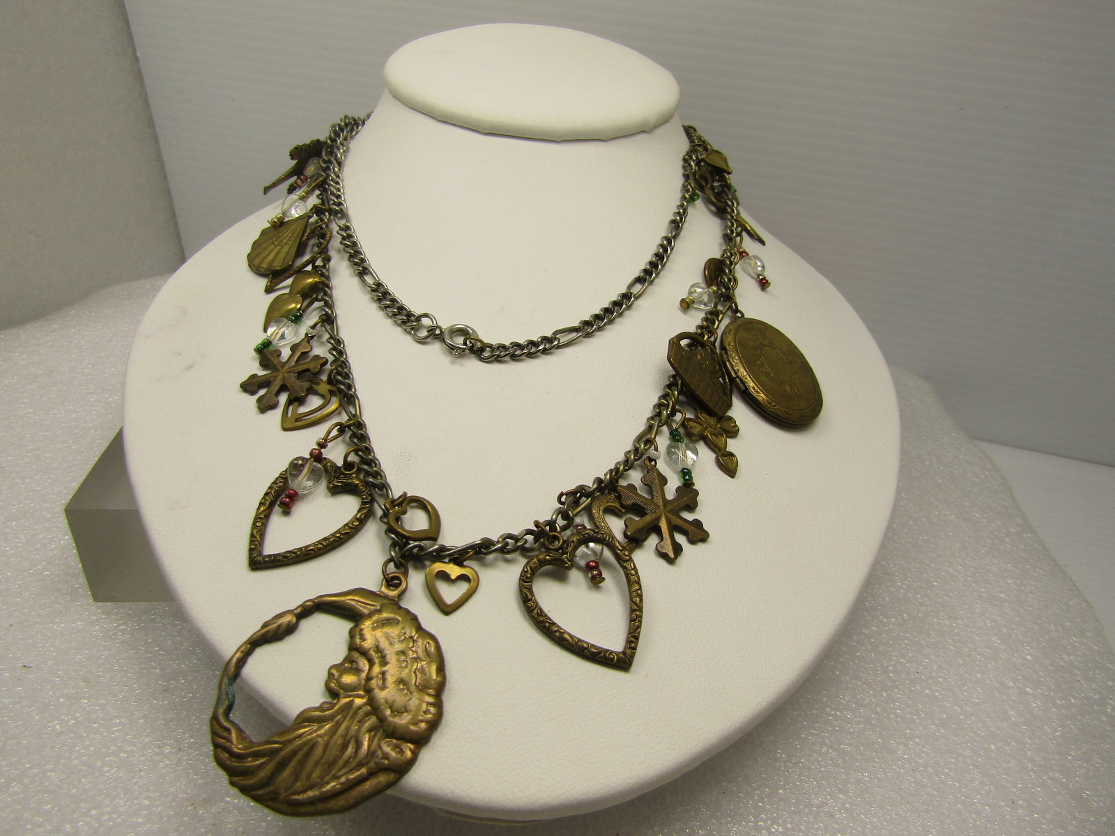 Vintage Brass Charm Necklace, 30" , Over 40 Charms and Dangle Beaded Accents, 1980's-1990's (1 of 5)
