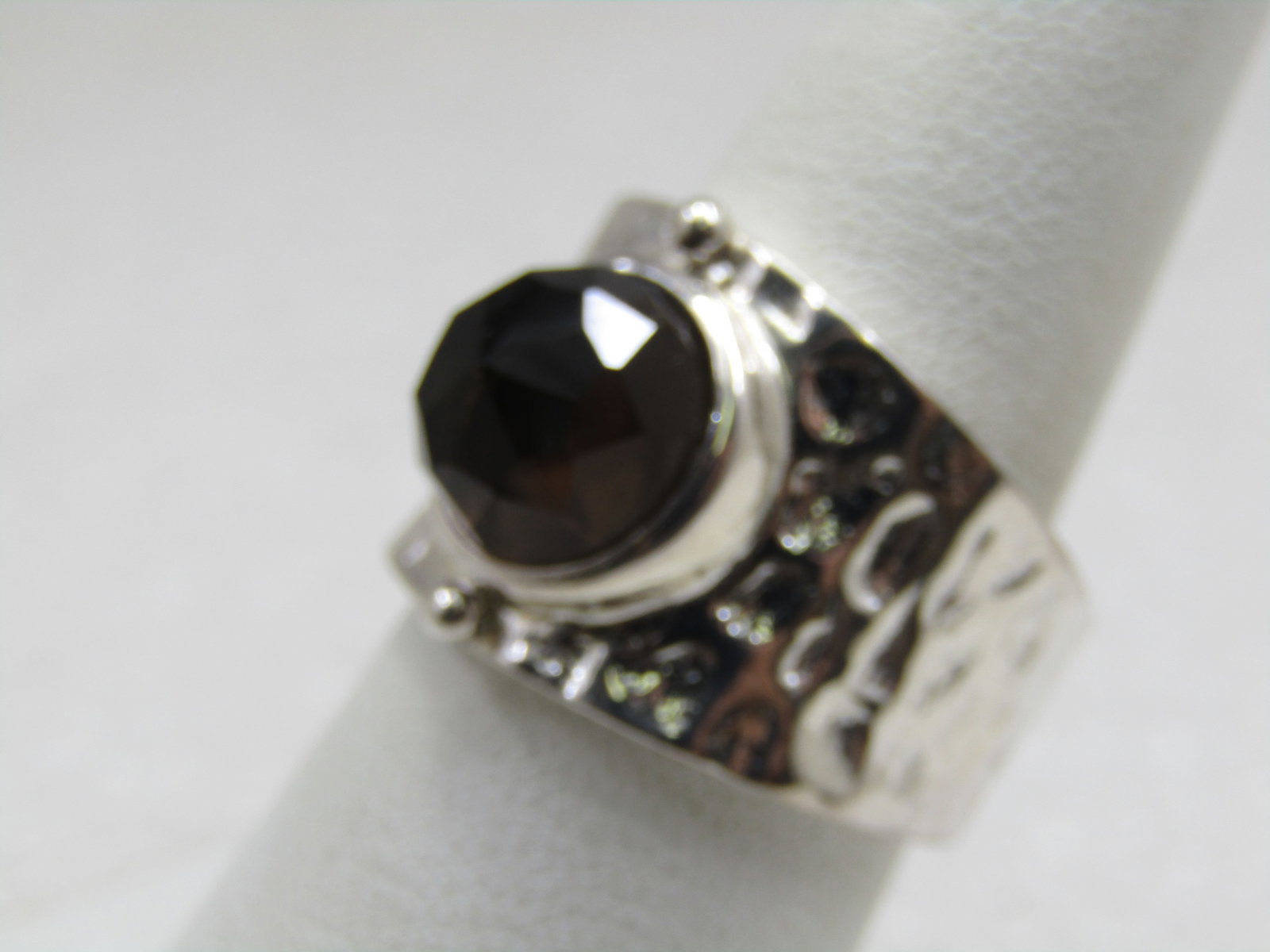 Sterling Smoky Topaz Wide Hammered Band Ring, Sz. 8, - 2