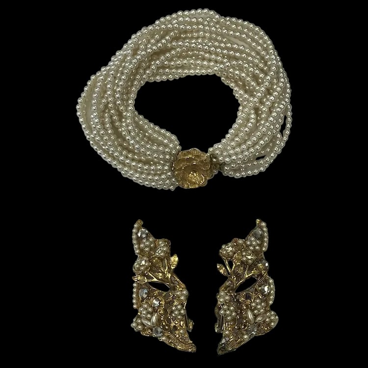 Vintage Multi Strand Bracelet and Statement Earring Set (1 of 11)