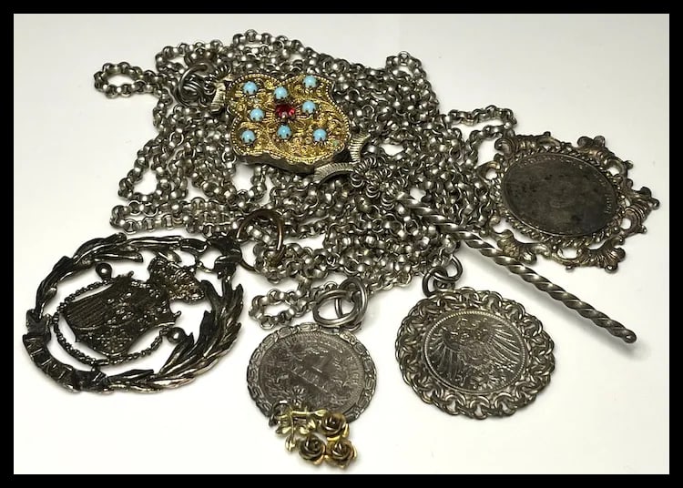 Custom Antique German Ritual Relic Sterling Silver Coin Medalian Necklace/Belt - 2